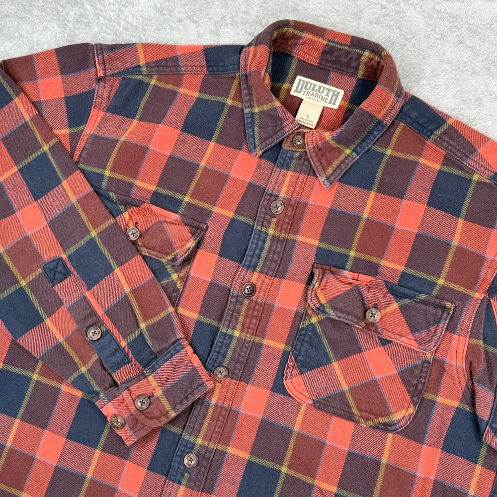 Duluth Burlyweight Heavy Flannel Button Up Shirt Mens Large Plaid Long Sleeve